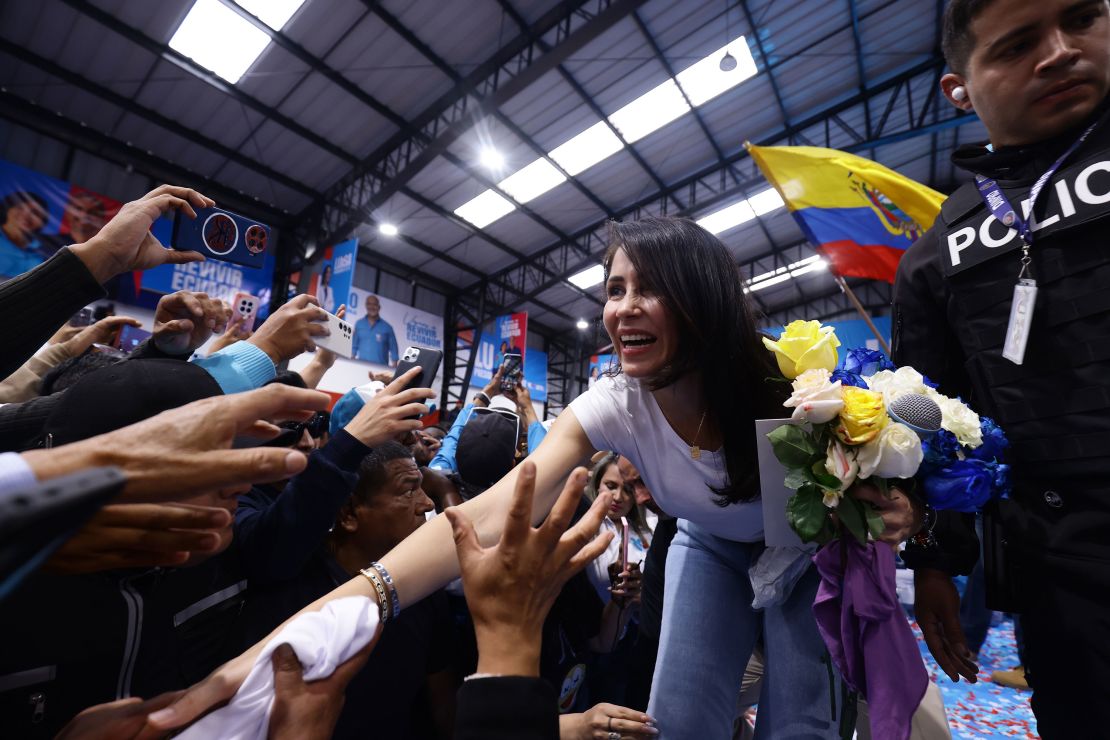 Presidential candidate Luisa González greets supporters during a campaign rally in Quito, Ecuador, on January 5.