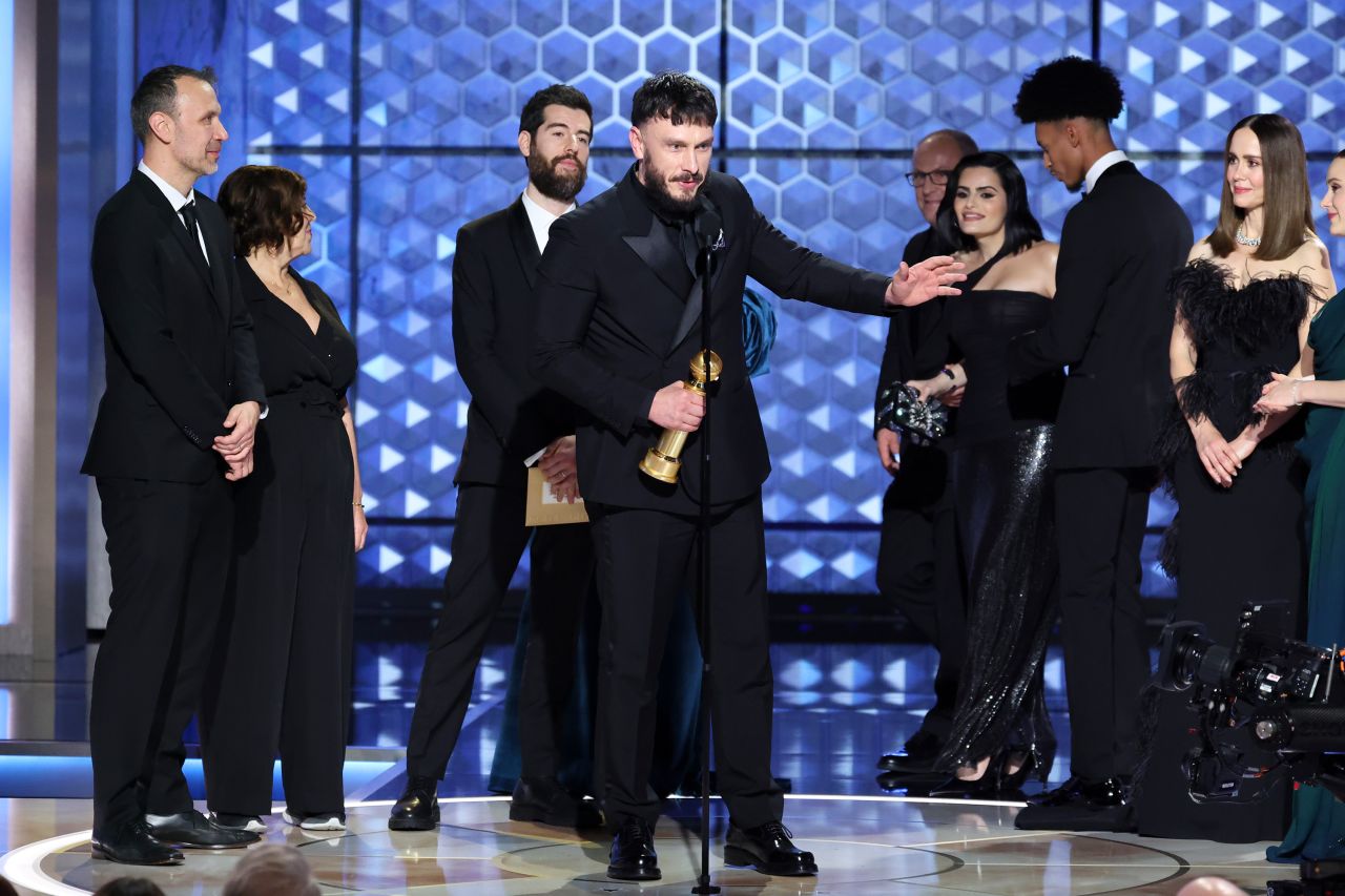 Richard Gadd accepts the Golden Globe for best limited series for "Baby Reindeer."