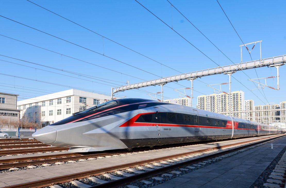 A CR450-AF high-speed bullet train is seen on December 31, 2024, in Beijing, China.