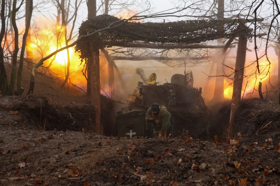 A Ukrainian artillery crew fires towards Russian infantry in Donetsk region, Ukraine, December 24, 2024.