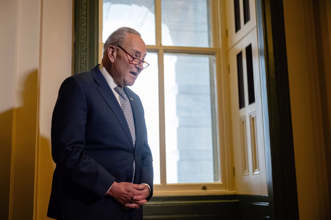 Senate Minority Leader Chuck Schumer speaks during a January 6 commemoration press conference on January 6, 2025, in Washington, DC.