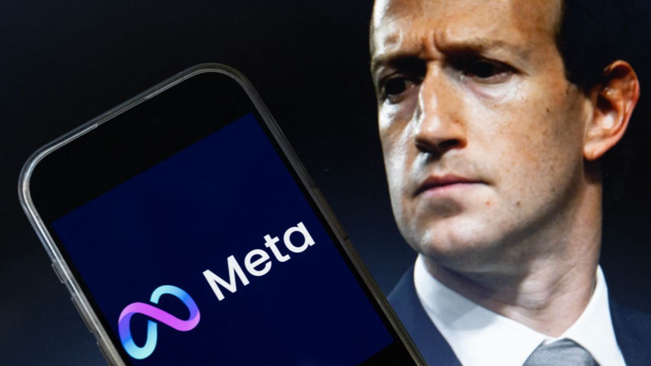 This photo illustration created on January 7, 2025, in Washington, DC, shows an image of Mark Zuckerberg, CEO of Meta, and an image of the Meta logo. Social media giant Meta on January 7, 2025, slashed its content moderation policies, including ending its US fact-checking program, in a major shift that conforms with the priorities of incoming president Donald Trump. (Photo by Drew ANGERER / AFP) (Photo by DREW ANGERER/AFP via Getty Images)