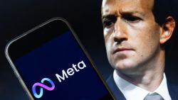 This photo illustration created on January 7, 2025, in Washington, DC, shows an image of Mark Zuckerberg, CEO of Meta, and an image of the Meta logo. Social media giant Meta on January 7, 2025, slashed its content moderation policies, including ending its US fact-checking program, in a major shift that conforms with the priorities of incoming president Donald Trump. (Photo by Drew ANGERER / AFP) (Photo by DREW ANGERER/AFP via Getty Images)