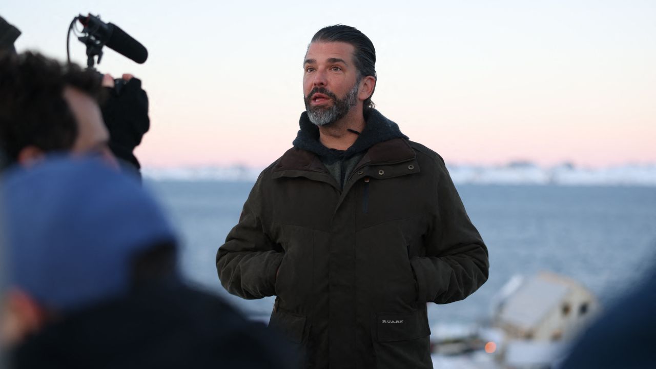 US businessman Donald Trump Jr. looks on after arriving in Nuuk, Greenland on January 7, 2025. Donald Trump Jr made a private visit to Greenland, a Danish autonomous territory coveted by Trump Sr and which hopes to one day be independent but remains dependent on Copenhagen for now. (Photo by Emil Stach / Ritzau Scanpix / AFP) / Denmark OUT (Photo by EMIL STACH/Ritzau Scanpix/AFP via Getty Images)