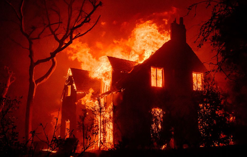 A home burns during the Eaton fire in the Altadena area of Los Angeles County, California on January 8, 2025.