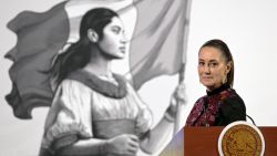 TOPSHOT - Mexico's President Claudia Sheinbaum gestures during her daily conference at the National Palace in Mexico City on January 8, 2025. Sheinbaum stated that the country is 'governed by the people' after US President-elect Donald Trump accused Mexico of being run by drug cartels. She also added that the United States should be called 'Mexican America', in response to Trump's proposal to rename the Gulf of Mexico the 'Gulf of America'. (Photo by ALFREDO ESTRELLA / AFP) (Photo by ALFREDO ESTRELLA/AFP via Getty Images)