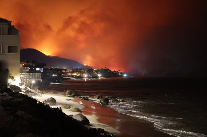 LOS ANGELES, UNITED STATES - JANUARY 09: (----EDITORIAL USE ONLY MANDATORY CREDIT - 'OFFICIAL FLICKR ACCOUNT OF CALIFORNIA DEPARTMENT OF FORESTRY AND FIRE PROTECTION / HANDOUT' - NO MARKETING NO ADVERTISING CAMPAIGNS - DISTRIBUTED AS A SERVICE TO CLIENTS----) A view of the coast as flames rage across Los Angeles, California, United States on January 09, 2025. (Photo by Official Flickr Account of CAL FIRE / Handout/Anadolu via Getty Images)