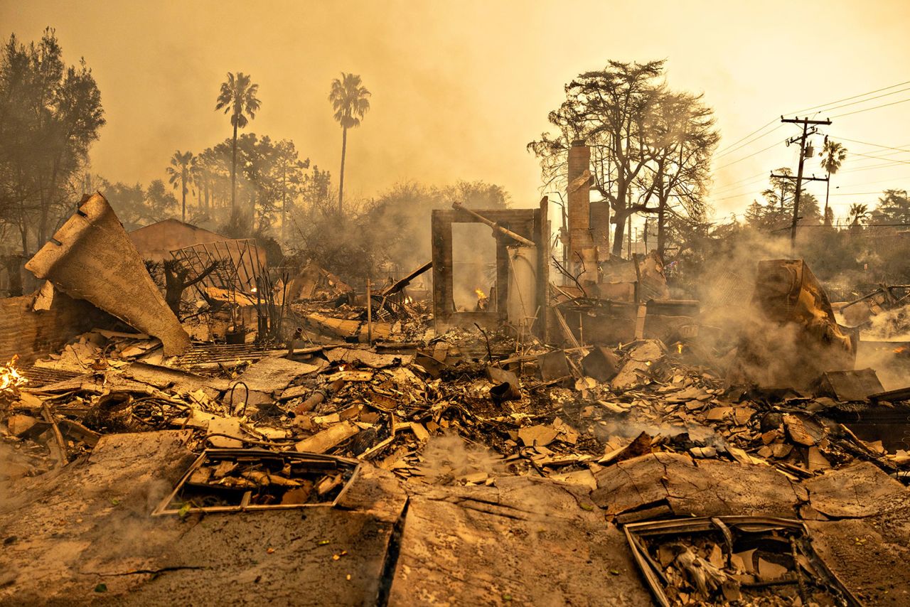  The remains of a home lost in the Eaton Fire on Wednesday, January 8, in Altadena, California.