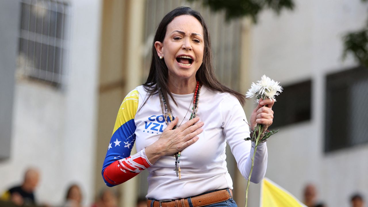 María Corina Machado, seen campaigning here in Caracas, Venezuela, in January, was lauded as an "extraordinary example of civilian courage."