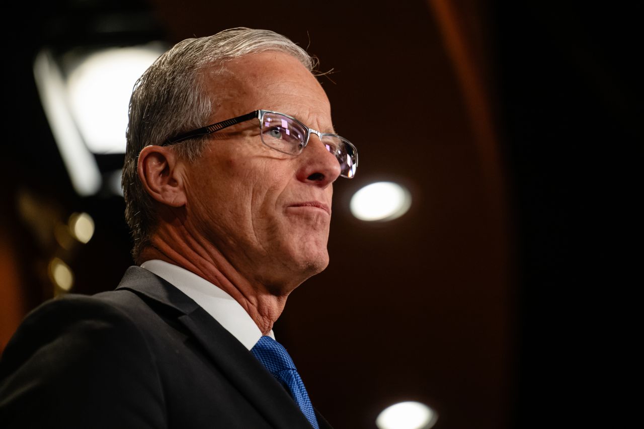 Senate Majority Leader John Thune speaks during a press conference at the US Capitol in Washington, DC, on January 9.