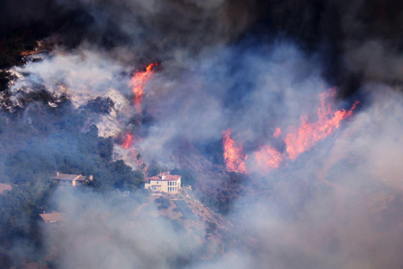 The Palisades Fire burns in Topanga, California, on January 9.