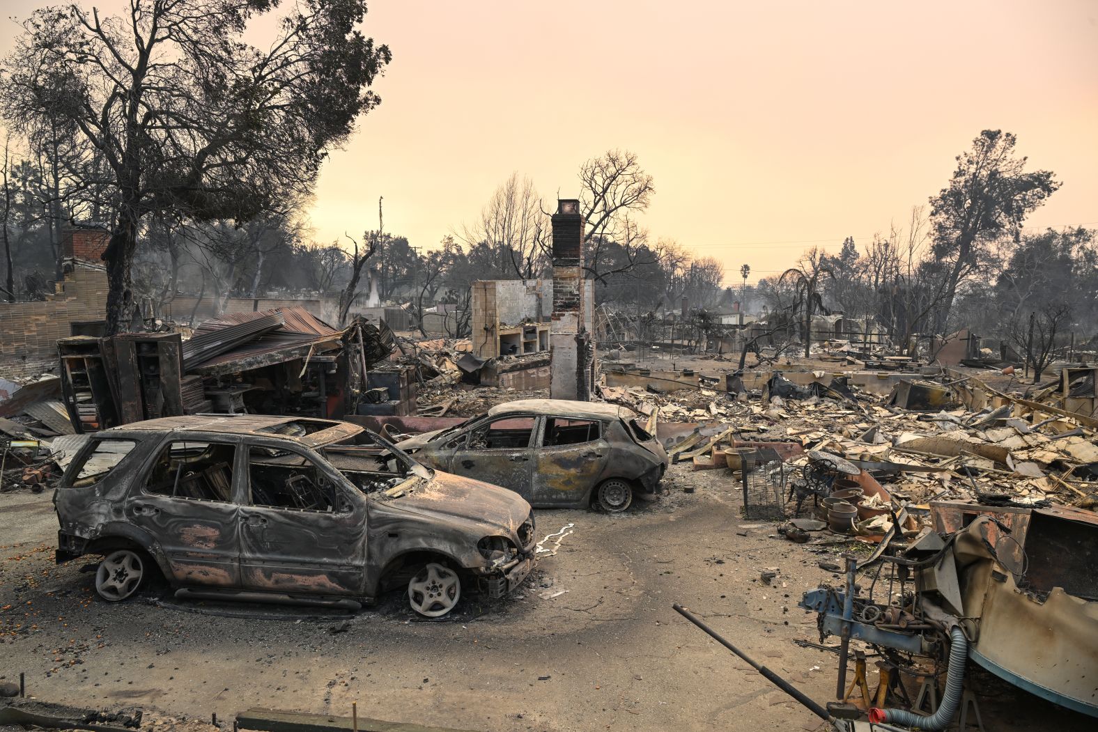 Houses and vehicles are burnt from the Eaton Fire in Altadena.