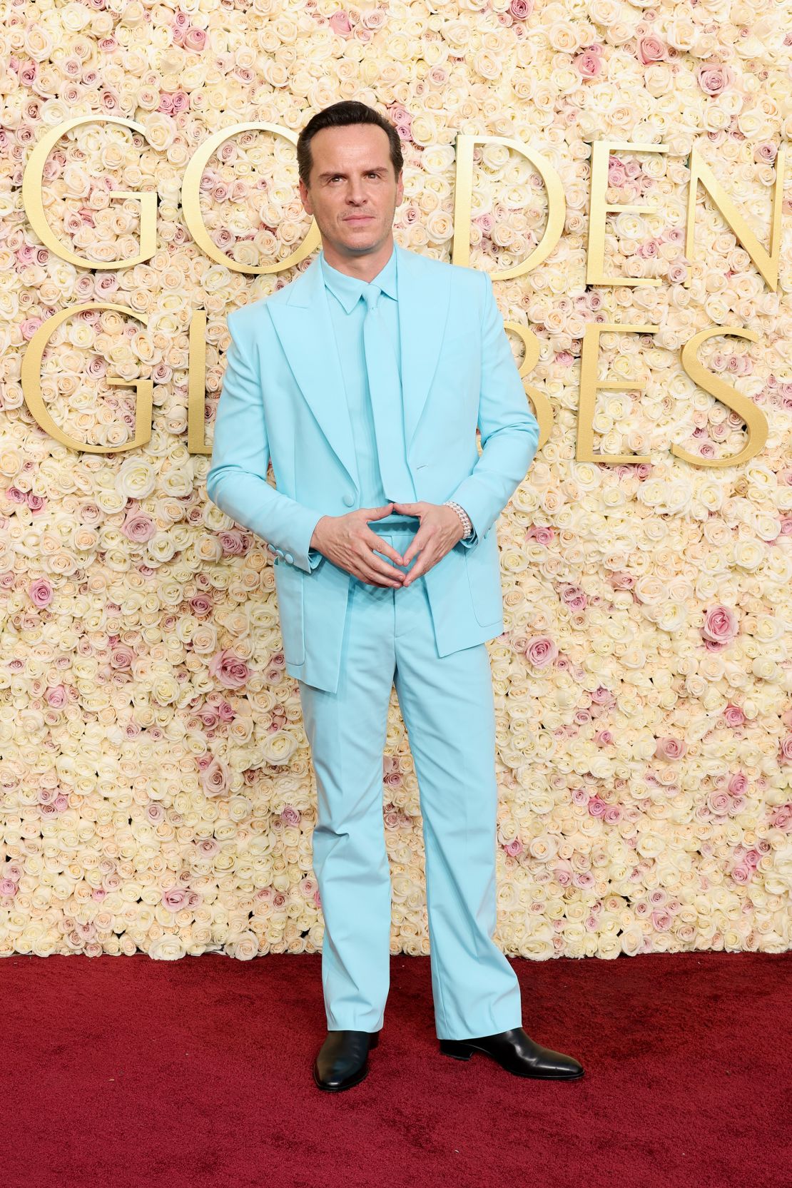 Andrew Scott in a baby blue Vivienne Westwood suit.