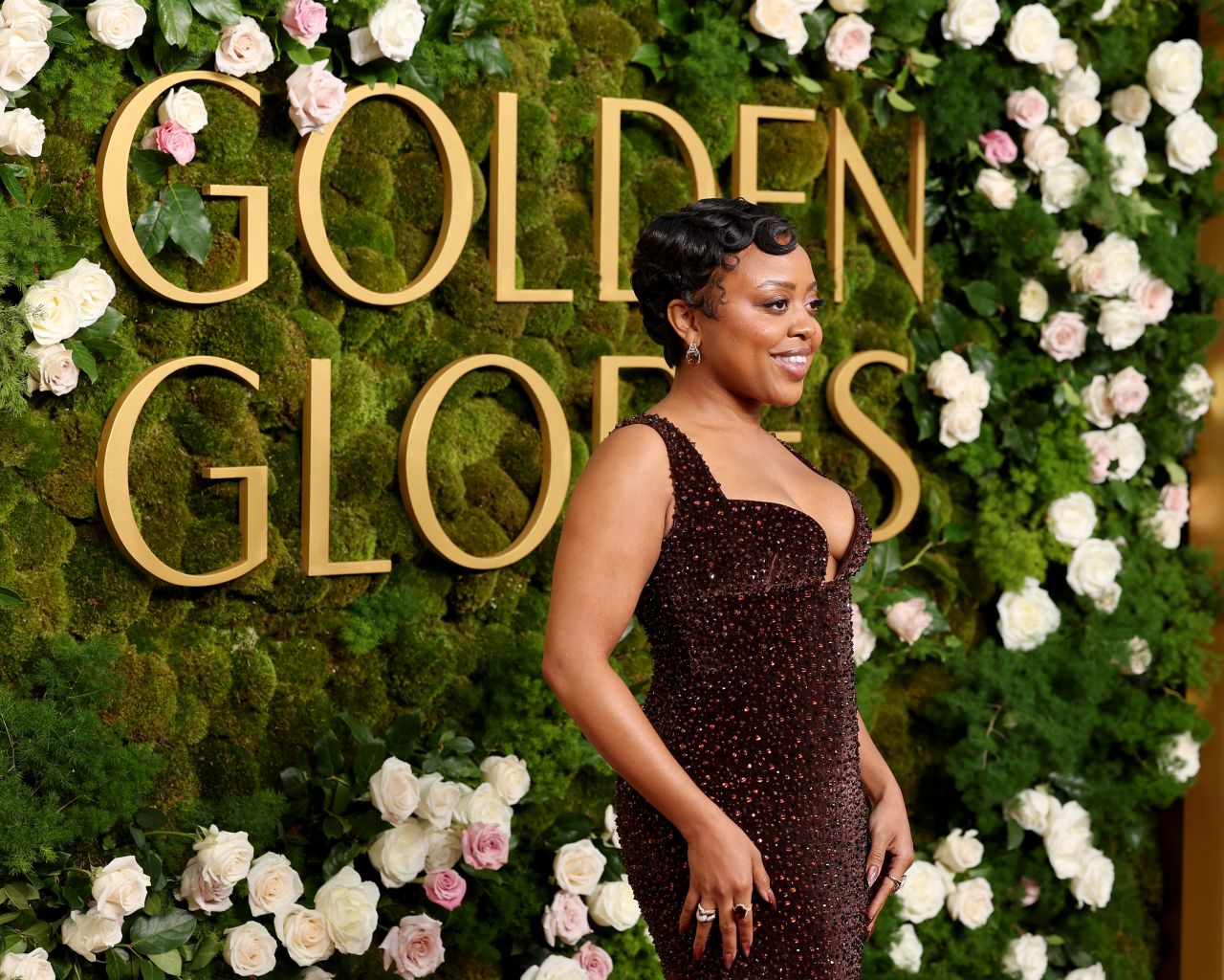 Quinta Brunson attends the Golden Globe Awards on January 5,  in Beverly Hills, California.