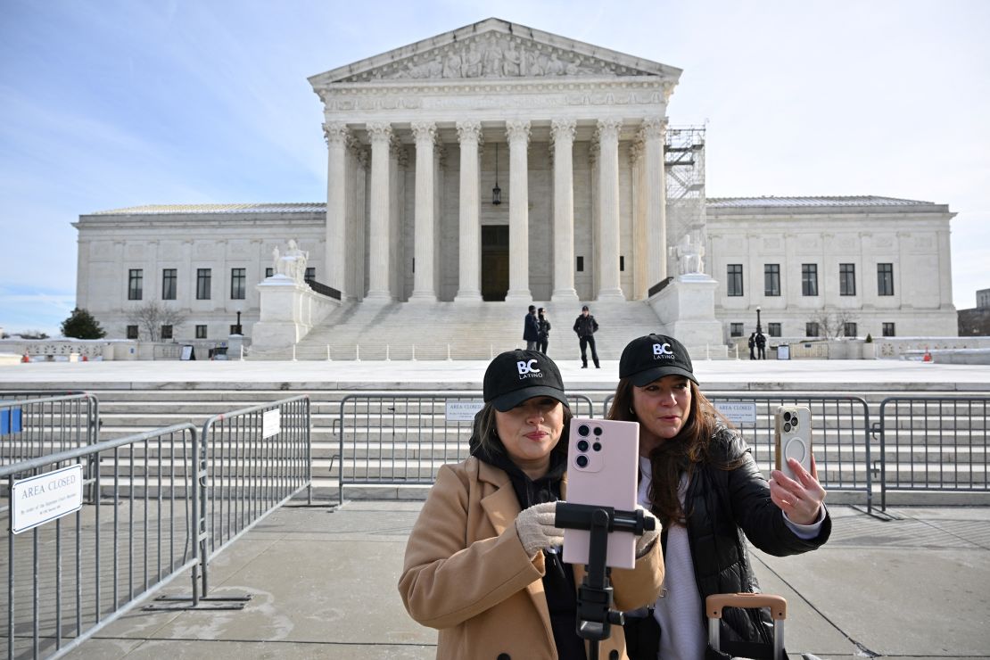 Supporters of Tiktok livestream in front of the US Supreme Court in Washington, DC, on January 10.