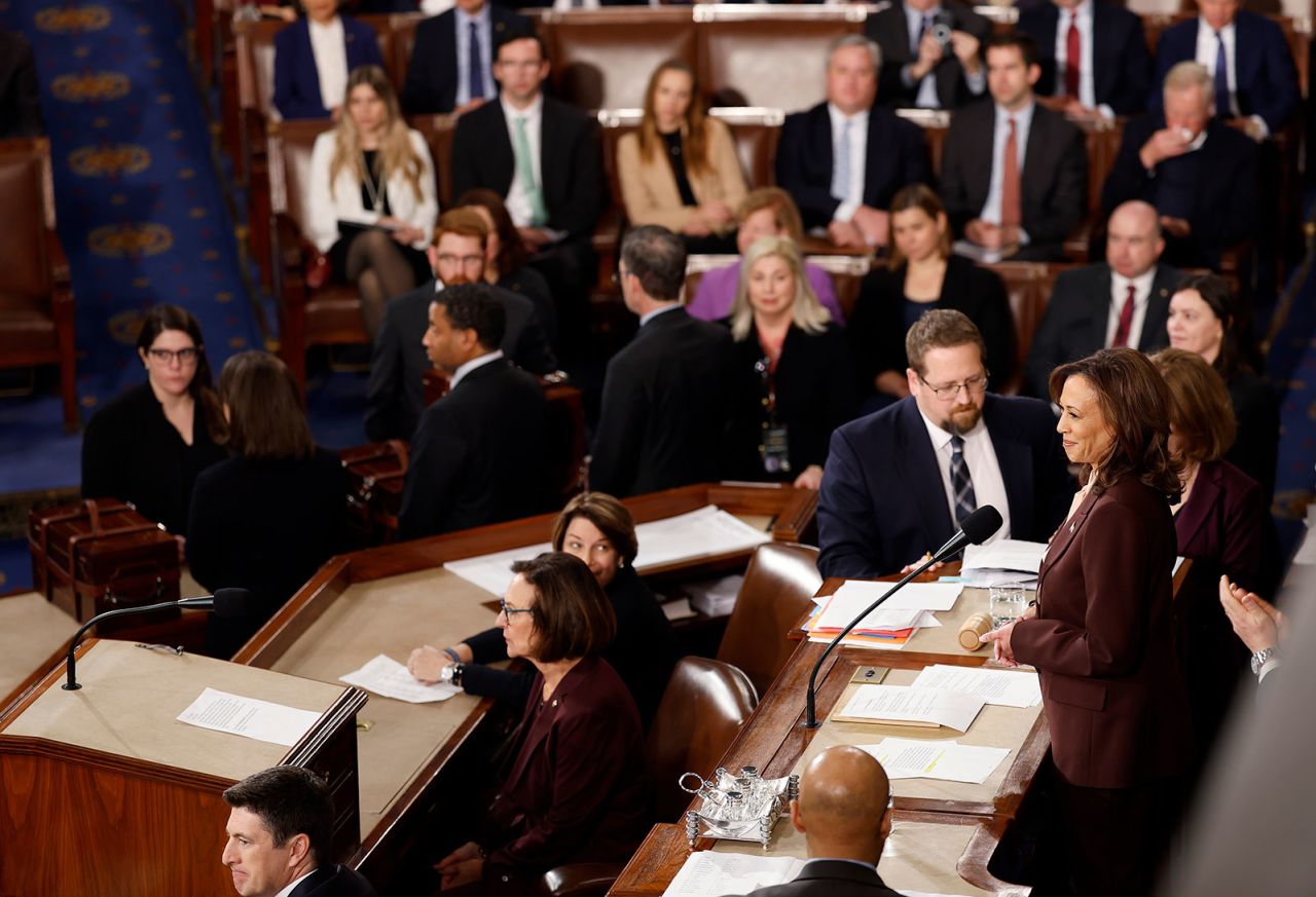 Vice President Kamala Harris presides over a joint session of Congress to ratify the 2024 Presidential election at the US Capitol on Monday,  January 06.