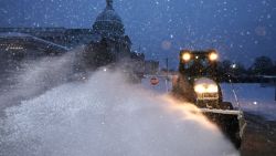 WASHINGTON, DC - JANUARY 06: Crews work before dawn to clear snow East Front Plaza of the U.S. Capitol as a winter storm slams into the nation's capital on January 06, 2025 in Washington, DC. Congress is scheduled to certify the 2024 presidential elections results on Monday, four years after a mob of supporters of then-President Donald Trump stormed the capitol to halt the certification of the 2020 election results. (Photo by Chip Somodevilla/Getty Images)