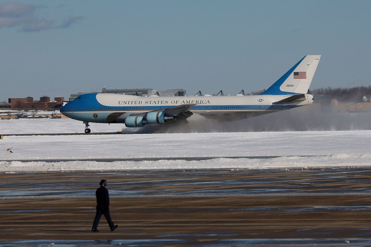 A plane carrying the casket of former President Jimmy Carter lands at Joint Base Andrews ahead of its transfer to the US Capitol on January 7.