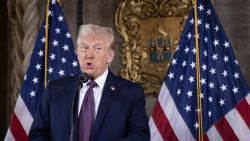 PALM BEACH, FLORIDA - JANUARY 07:  U.S. President-elect Donald Trump speaks to members of the media during a press conference at the Mar-a-Lago Club on January 07, 2025 in Palm Beach, Florida. Trump will be sworn in as the 47th president of the United States on January 20, making him the only president other than Grover Cleveland to serve two non-consecutive terms in the office. (Photo by Scott Olson/Getty Images)