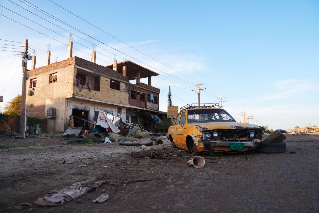 A wrecked car in Khartoum, Sudan, where clashes between the Rapid Support Forces and the Sudanese army have taken place, on December 27, 2024.