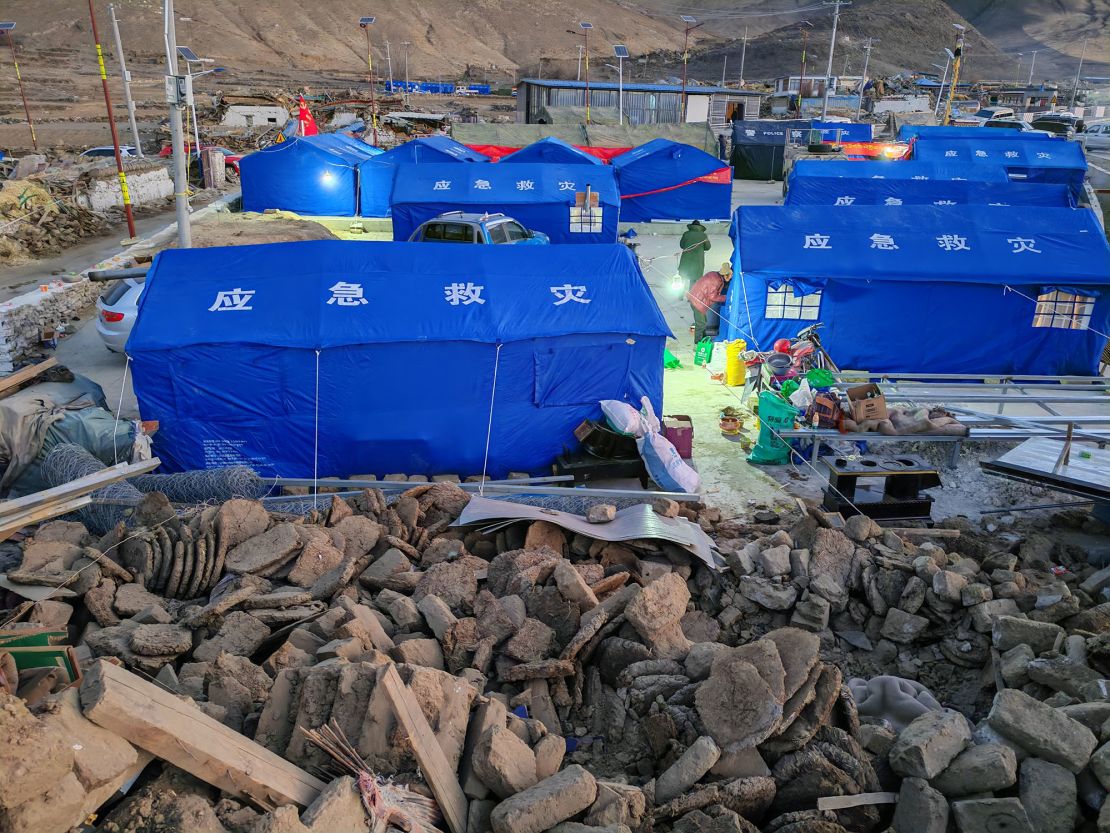 Tents are set up for earthquake-affected residents in Dingri County, Xigaze City, on Wednesday.