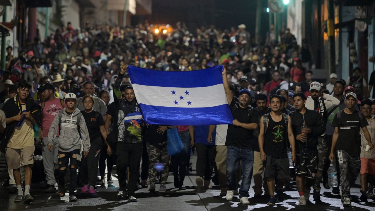TOPSHOT - A caravan of migrants of different nationalities heading to the United States leaves the city of Tapachula, Chiapas State, Mexico, early on January 12, 2025. Although US President Joe Biden's istration said last week that nearly one million immigrants from El Salvador, Sudan, Ukraine and Venezuela will be allowed to legally remain in the United States for another 18 months, President-elect Donald Trump has pledged to carry out a mass deportation of migrants after taking office on January 20. (Photo by ALFREDO ESTRELLA / AFP) (Photo by ALFREDO ESTRELLA/AFP via Getty Images)