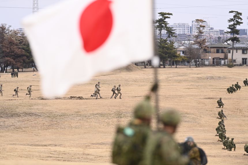Japan's Self-Defense Forces 1st Airborne Brigade conducts training on January 12, 2025, at Camp Narashino training area near Tokyo.