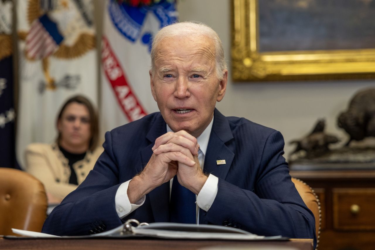 President Joe Biden speaks to the media on the federal response to the Los Angeles wildfires at the White House on Thursday.