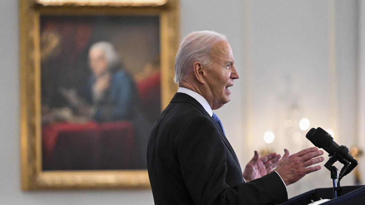 US President Joe Biden speaks at the State Department in Washington, DC, on January 13, 2025, as he delivers his final foreign policy speech. (Photo by ROBERTO SCHMIDT / AFP) (Photo by ROBERTO SCHMIDT/AFP via Getty Images)