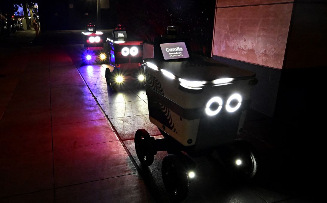 A line of bots waits in Los Angeles.