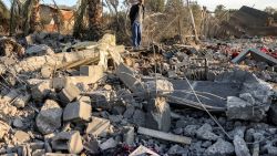 A man inspects the remains of a site that was hit by Israeli bombardment east of Khan Yunis in the southern Gaza Strip on January 14, 2025 amid the ongoing war in the Palestinian territory between Israel and Hamas. (Photo by BASHAR TALEB / AFP) (Photo by BASHAR TALEB/AFP via Getty Images)