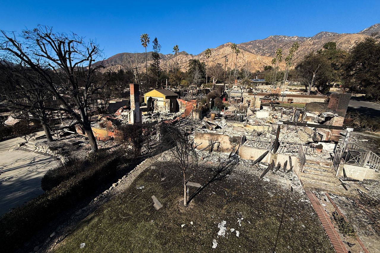 A neighborhood destroyed by the Eaton Fire in Altadena, California, on Tuesday.