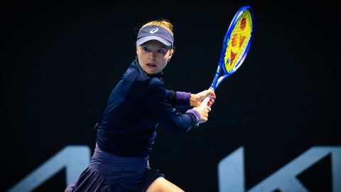 Harriet Dart of Great Britain in action against Donna Vekic of Croatia in the second round on Day 4 of the 2025 Australian Open at Melbourne Park on January 15, 2025, in Melbourne, Australia.