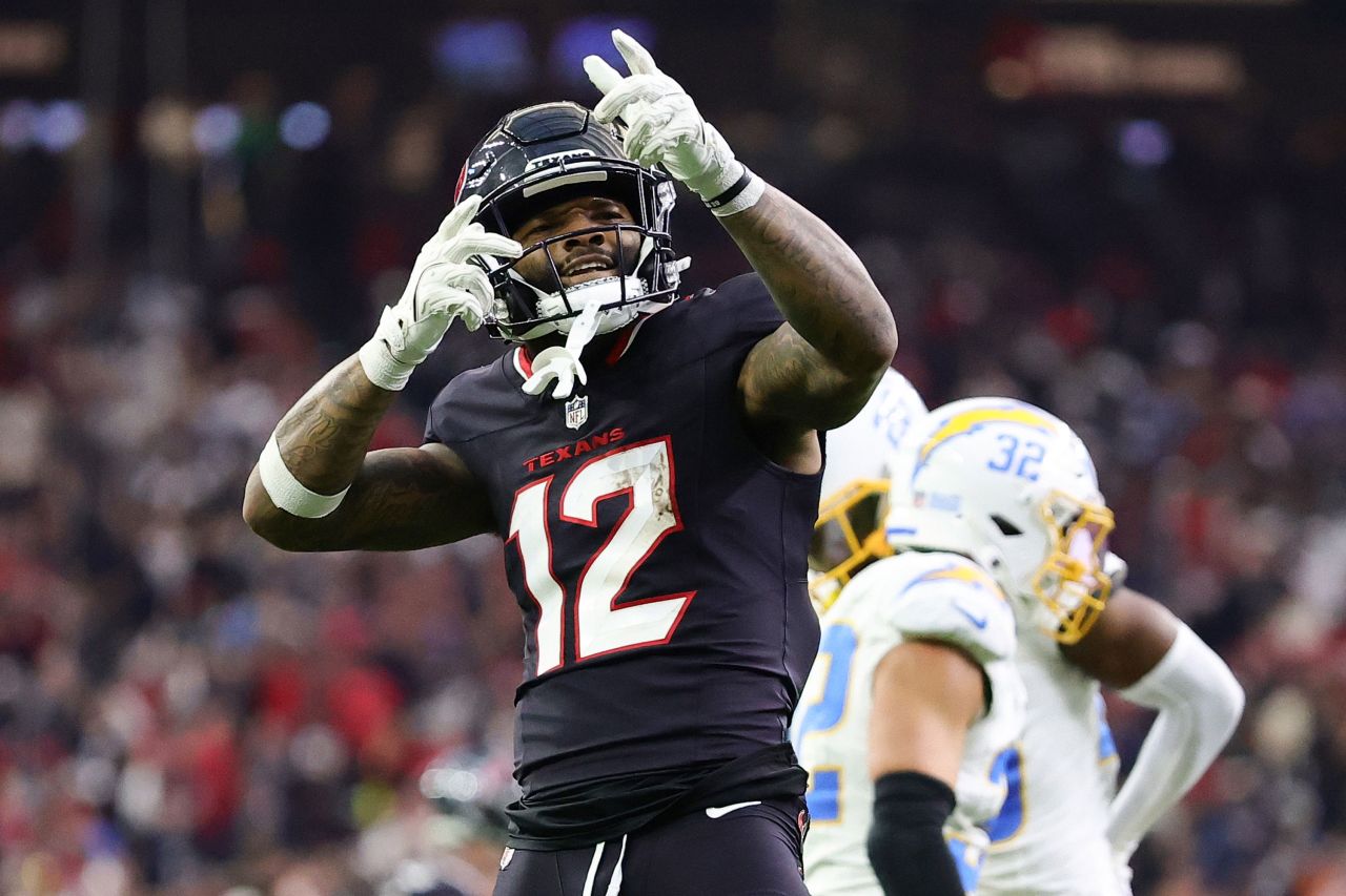 Houston Texans wide receiver Nico Collins celebrates in the second quarter.