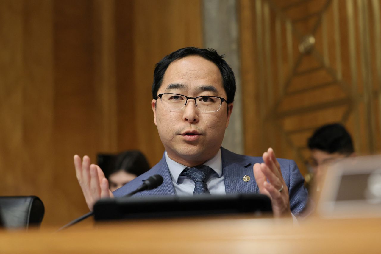 Sen. Andy Kim speaks during a Senate hearing in Washington, DC on January 15.