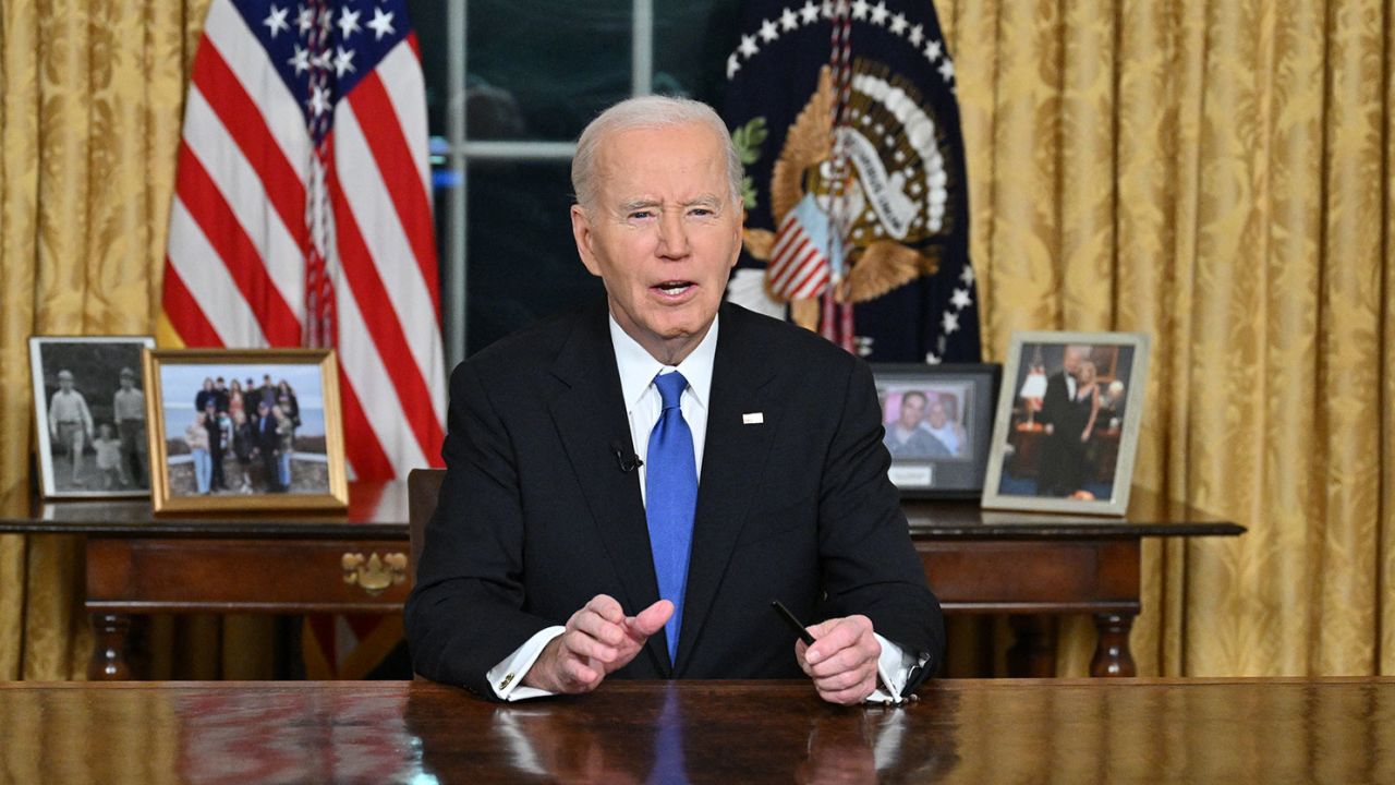 US President Joe Biden delivers his farewell address to the nation from the Oval Office of the White House in Washington, DC, on January 15, 2025. (Photo by Mandel NGAN / POOL / AFP) (Photo by MANDEL NGAN/POOL/AFP via Getty Images)