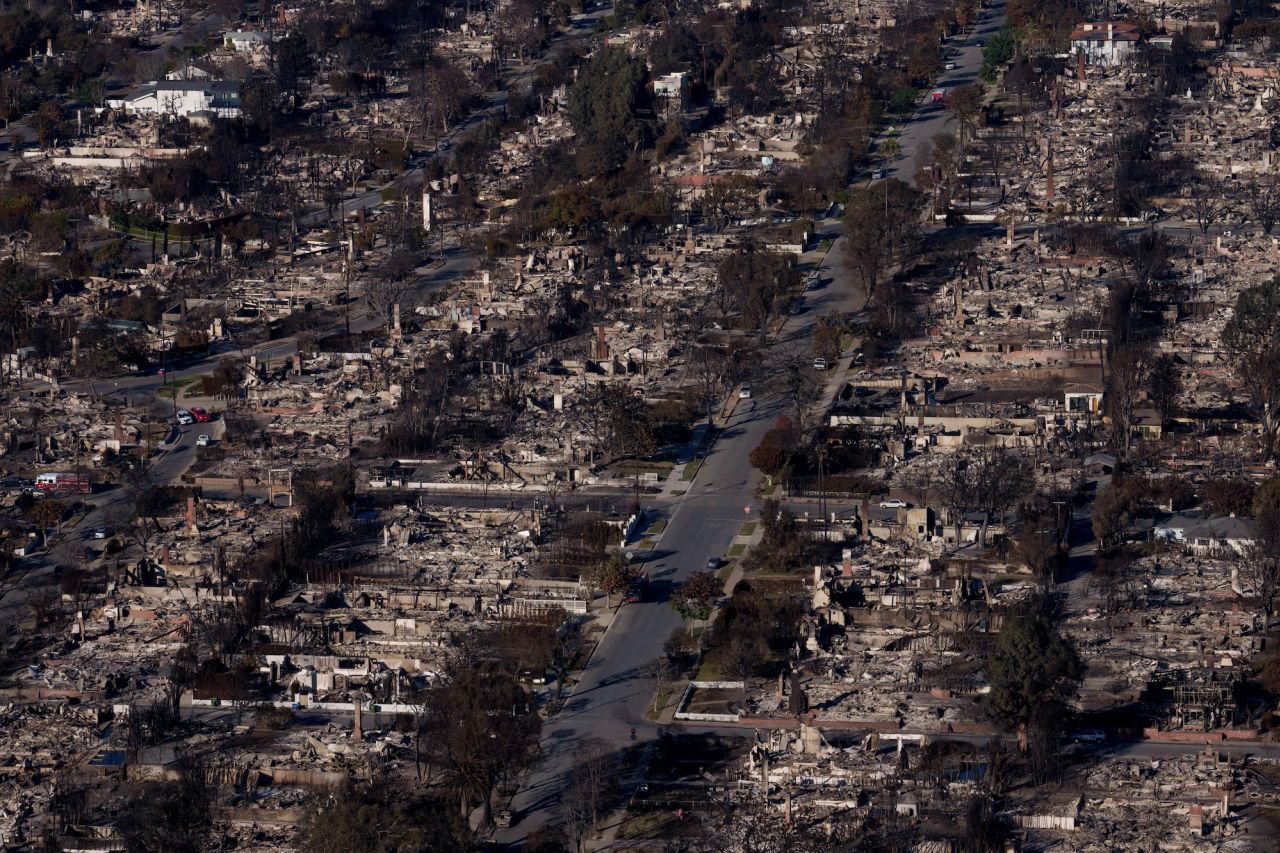 Homes destroyed by the Palisades Fire are seen in the Pacific Palisades area of Los Angeles on Wednesday.