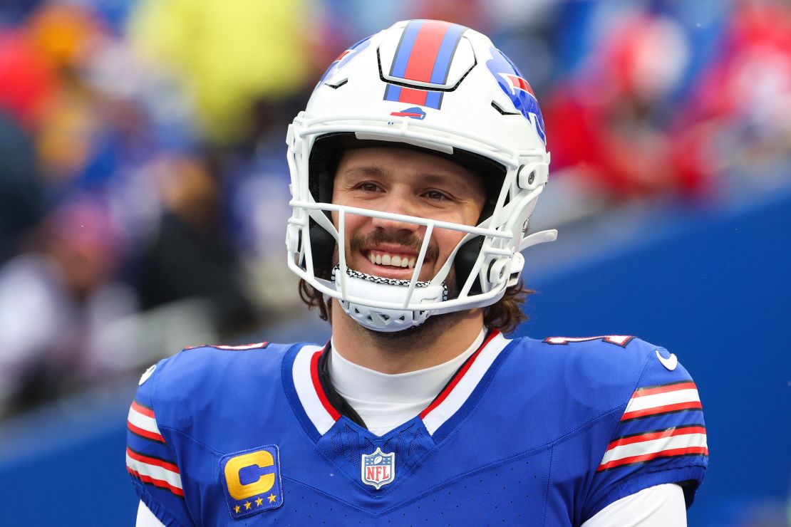 Buffalo Bills quarterback Josh Allen smiles before the game against the Denver Broncos.