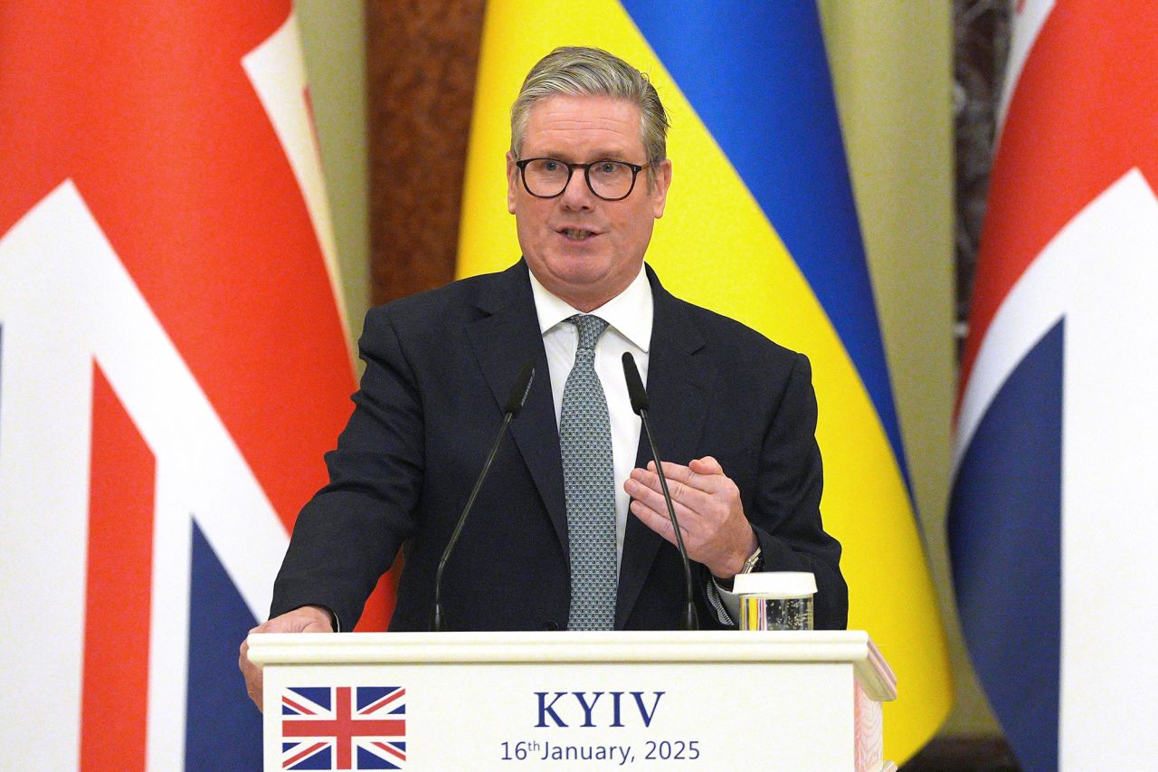 British Prime Minister Keir Starmer speaks at Mariinskyi Palace in Kyiv, Ukraine, on January 16.