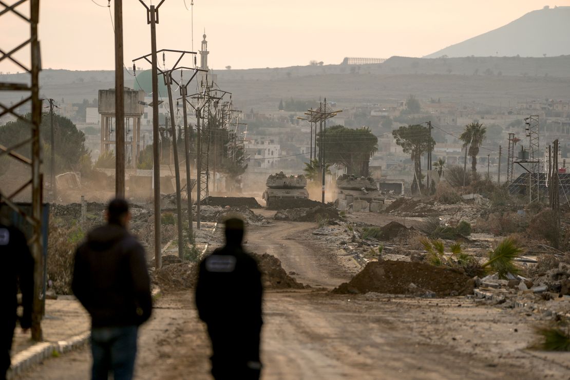 Israeli tanks are seen at Al Hamadyeh region near the occupied Golan Heights in Quneitra, Syria on January 16.