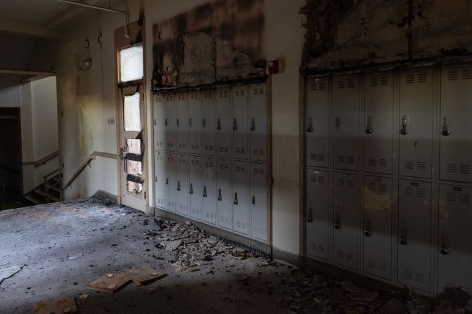 Eliot Arts Magnet Academy, a middle school in Altadena, is seen burned on Tuesday, January 14.