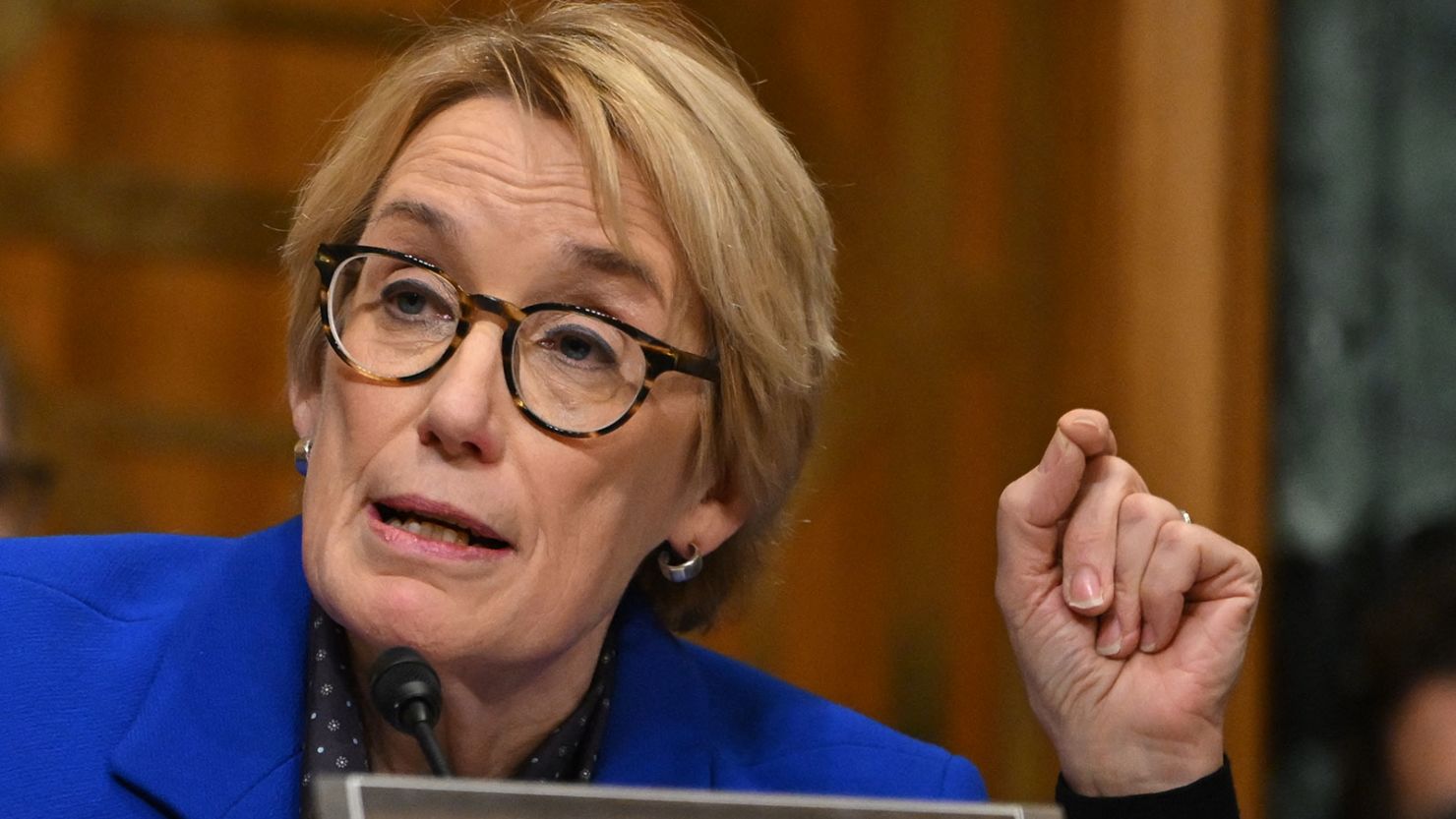 US Senator Maggie Hassan, Democrat from New Hampshire, questions Scott Bessent during a hearing on his nomination to be Secretary of the Treasury on January 16.