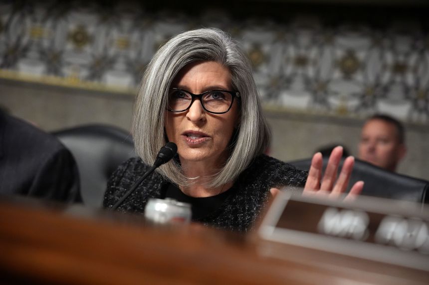 Sen. Joni Ernst questions then-nominee for Secretary of Defense Pete Hegseth during his Senate Armed Services confirmation hearing on Capitol Hill on January 14, 2025.
