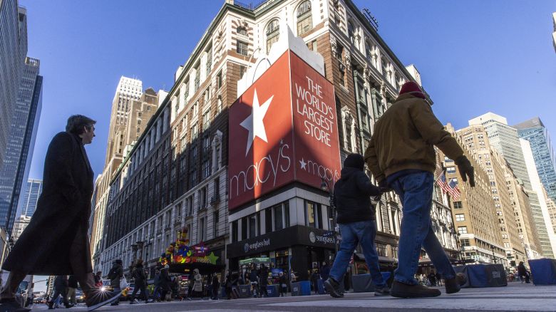 People walk near the Macys Flagship store in New York City on January 14, 2025.