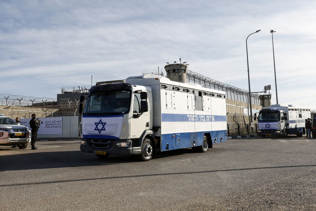 Prisoner transportation buses in front of the Ofer military prison located between Ramallah and Beitunia in the occupied West Bank on January 19.