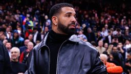 Drake at the Raptors-Warriors game in Toronto in January.