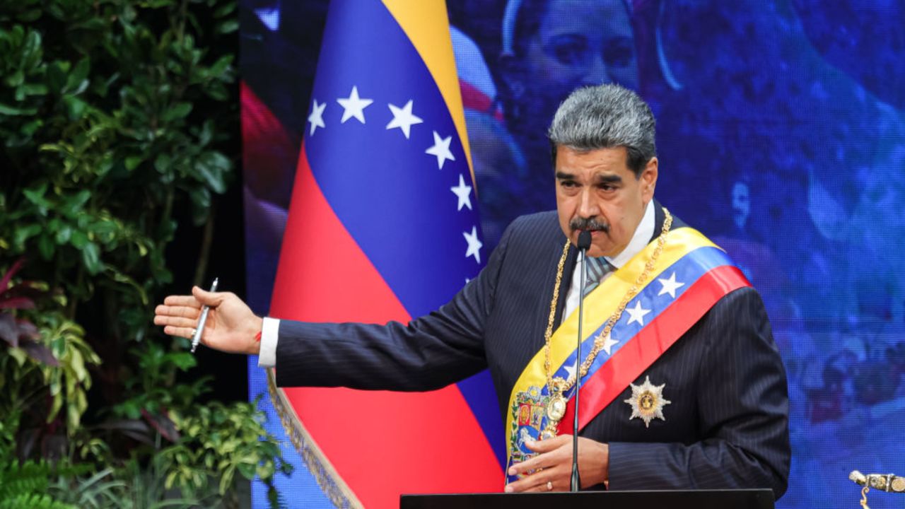 CARACAS, VENEZUELA - JANUARY 15: President of Venezuela Nicolas Maduro delivers the annual address at Teatro Teresa Carreno on January 15, 2025 in Caracas, Venezuela. President Maduro called for reunion and dialogue in his message amid tensions and controversy over his contested third term. (Photo by Jesus Vargas/Getty Images)