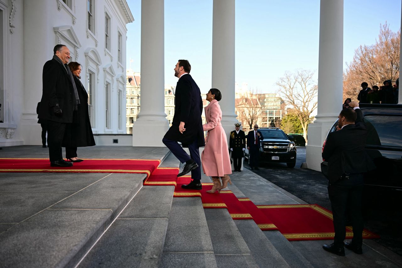 JD Vance and Usha Vance arrive at the White House on Monday.