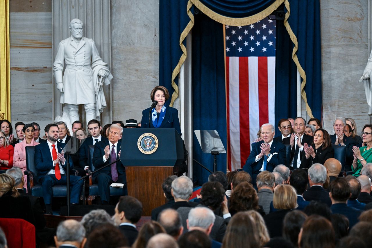 Sen. Amy Klobuchar speaks during the inauguration of Donald Trump inside the Capitol Rotunda in Washington, DC on Monday.