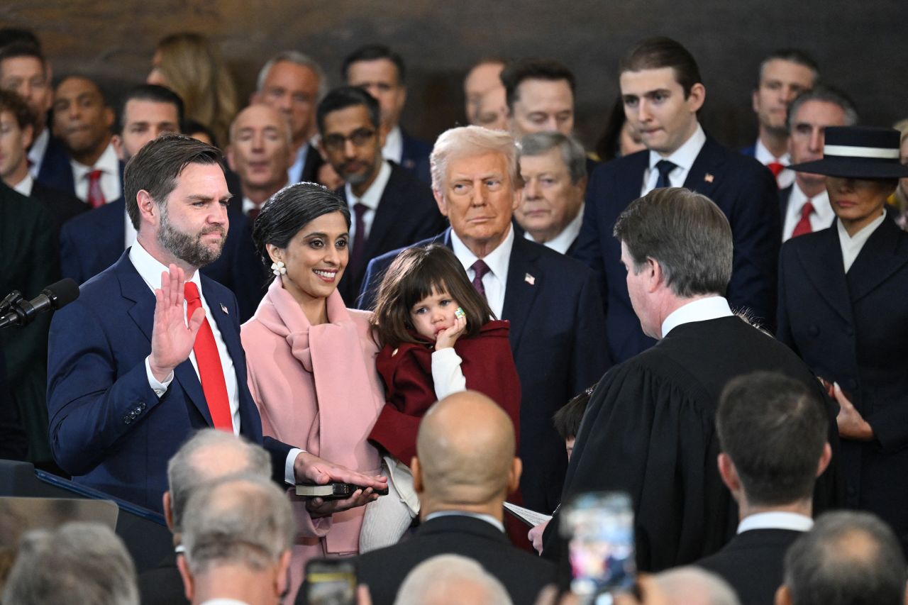 JD Vance is sworn in as the US Vice President in the US Capitol Rotunda in Washington, DC, on Monday.